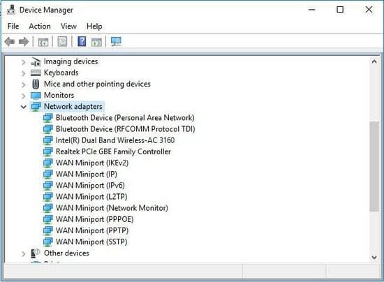 Device Manager segment adaptor de rețea