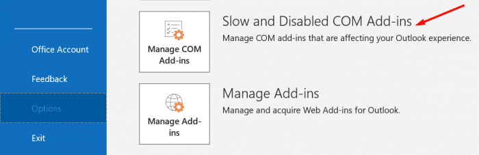 outlook administrere COM-tilføjelser