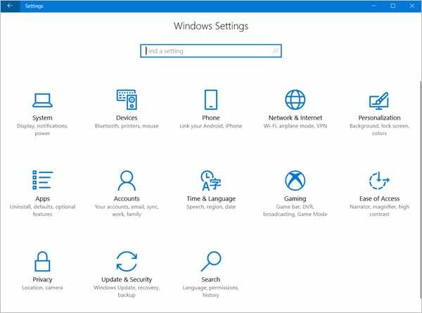 Configurações do Windows 10