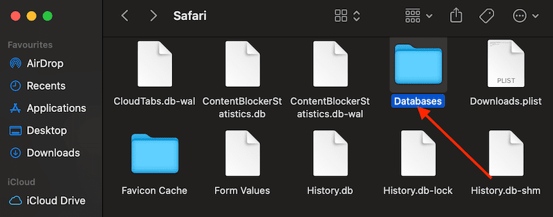 carpeta de bases de datos de Safari