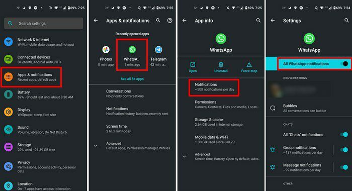 Desactivar las notificaciones de WhatsApp