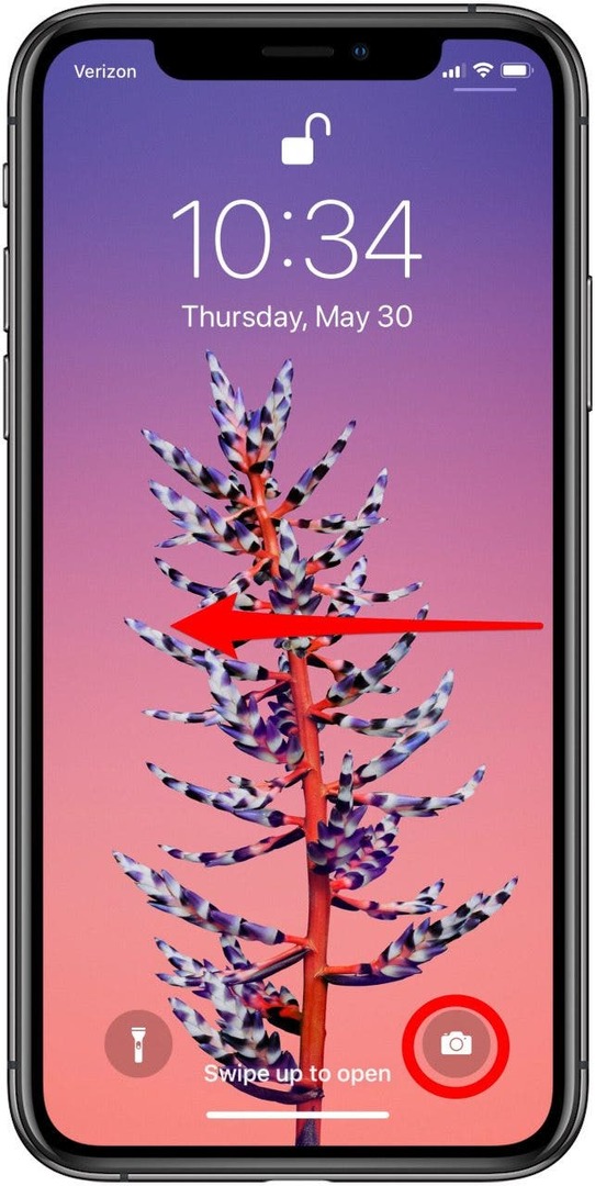 otwórz aplikację aparatu z ekranu blokady iPhone'a x