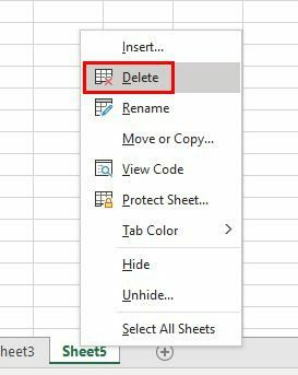 حذف ورقة Excel