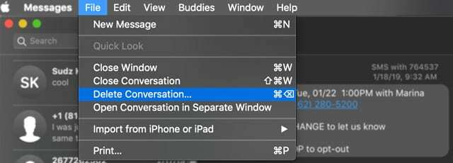 Aplikasi pesan Mac menghapus seluruh percakapan