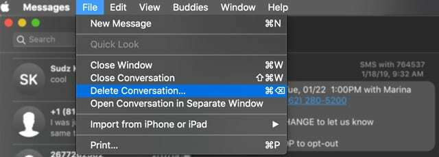 Aplikácia správ pre Mac odstráni celú konverzáciu