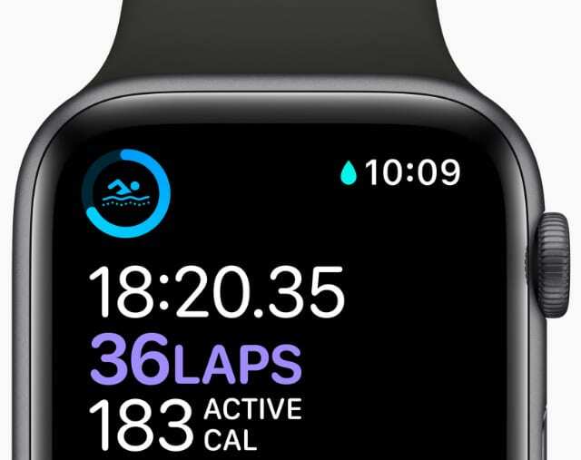 Zaslon za vadbo plavanja Apple Watch