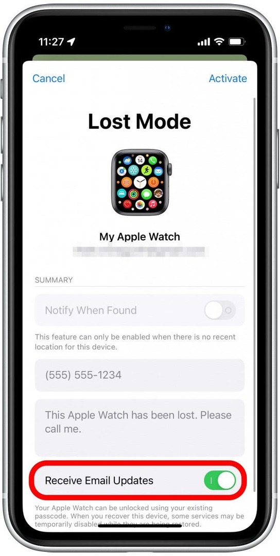 U kunt ook kiezen of u e-mails wilt ontvangen met updates over de status van uw vermiste horloge.