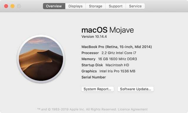 Despre acest Mac are un buton Actualizări software
