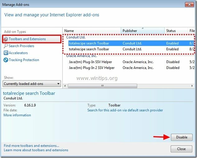 supprimer la barre d'outils de recherche de totalrecipe