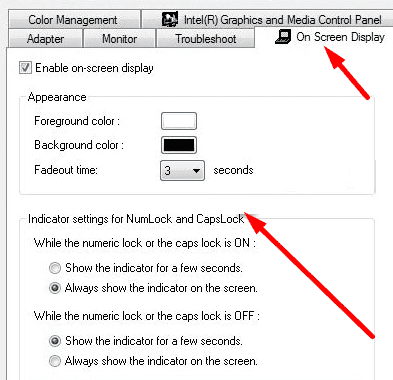 paramètres d'indicateur pour numlock et majuscule