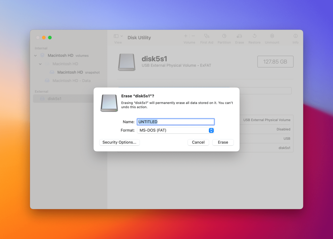 macOS Hur man formaterar USB-minne till FAT32