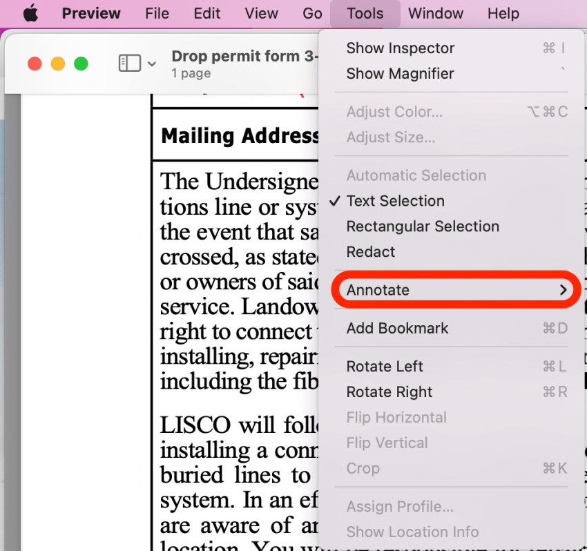 Hõljutage kursorit Annotate kohal. Nii allkirjastage PDF-fail elektrooniliselt. 