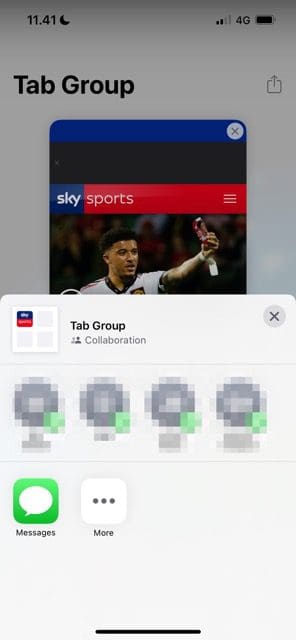 Opties voor het delen van contacten voor tabbladgroepen in iOS 16