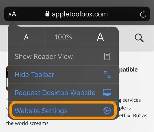 Επιλογές Safari για ρυθμίσεις ιστότοπου iOS 13 και iPadOS