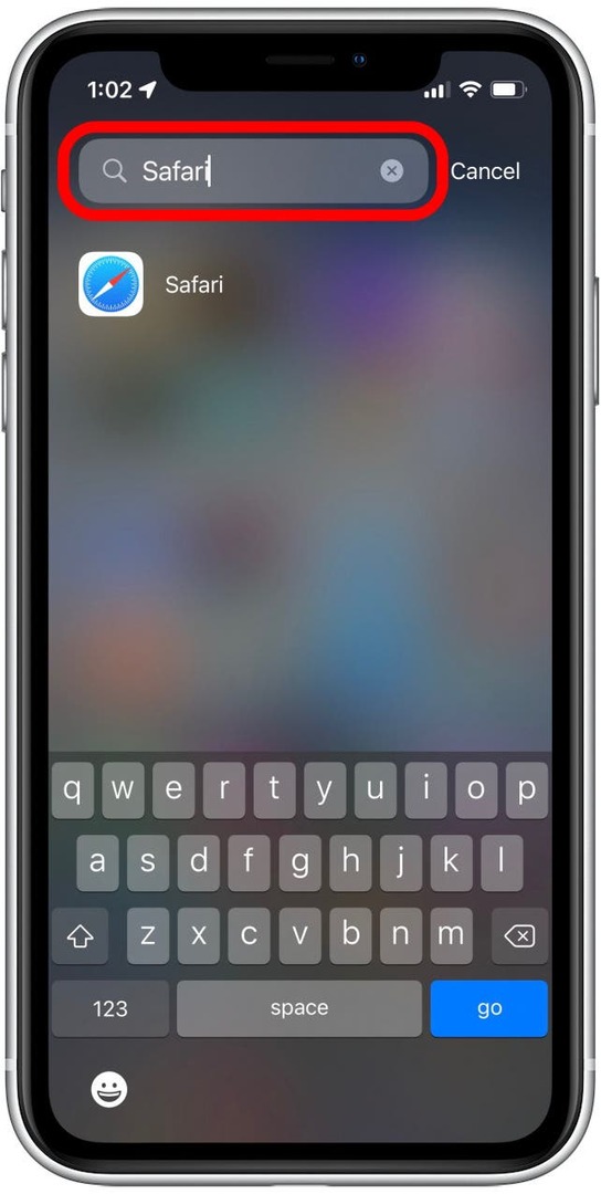 यदि आपको Safari दिखाई नहीं देता है, तो खोज बार पर टैप करके उसे खोजने का प्रयास करें।