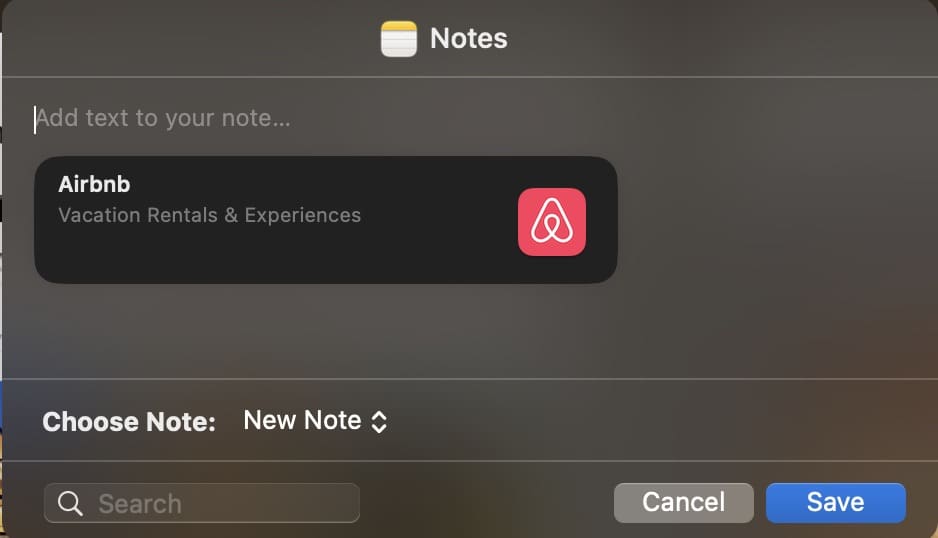 Disainimärkus Apple Notesi rakenduse lingi ekraanipildis