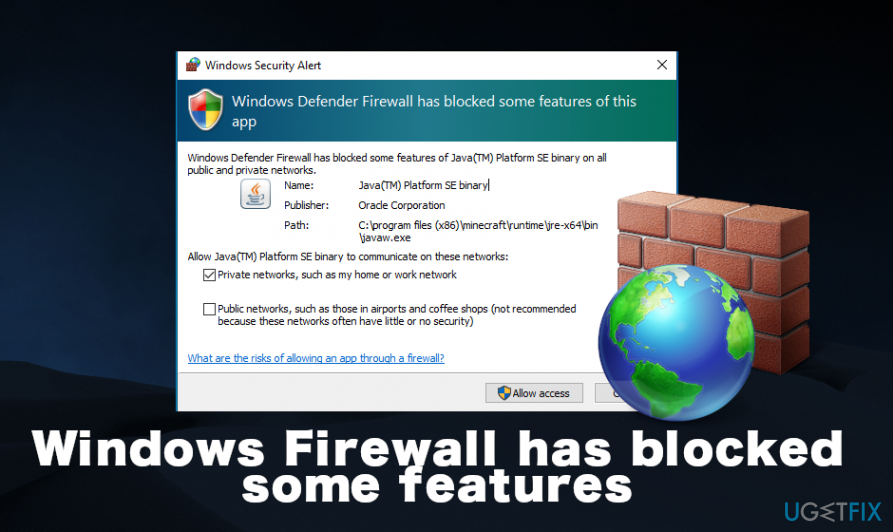 „Windows“ ugniasienė užblokavo kai kurių funkcijų klaidą