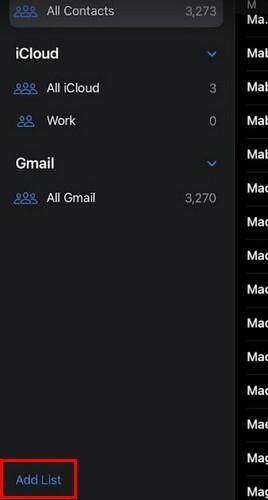 Ajouter une liste sur l'application de contact iPad