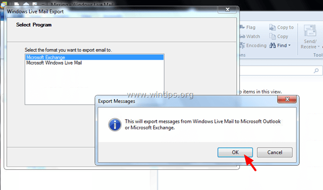 eksportuj wiadomości z Windows Live Mail do Outlooka