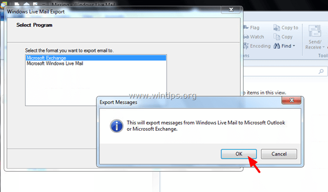 eksportere beskeder fra Windows Live Mail til Outlook