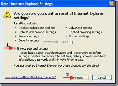 скидання Internet Explorer