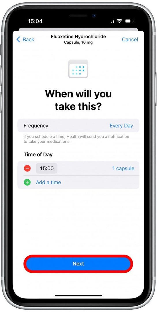 Можете додати више пута дневно по леку. Додирните Нект.