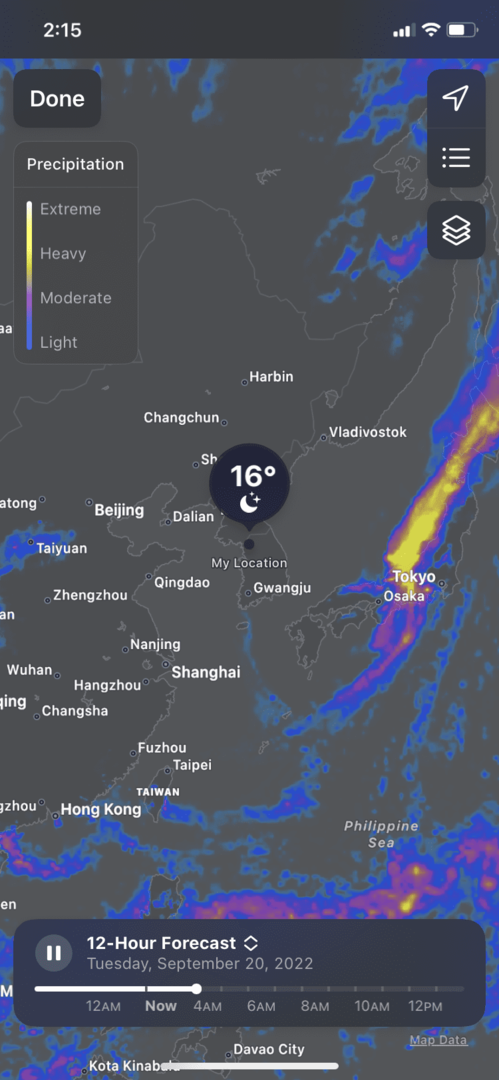 iOS 16 Weather App Uudet päivitykset Precipitation