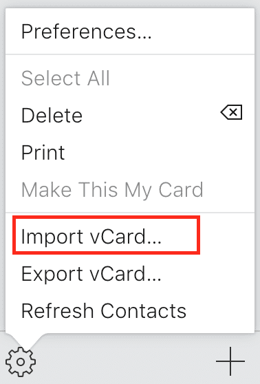 นำเข้าผู้ติดต่อ vCard