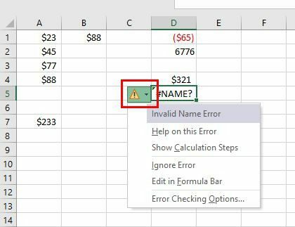 تحقق من خطأ Excel