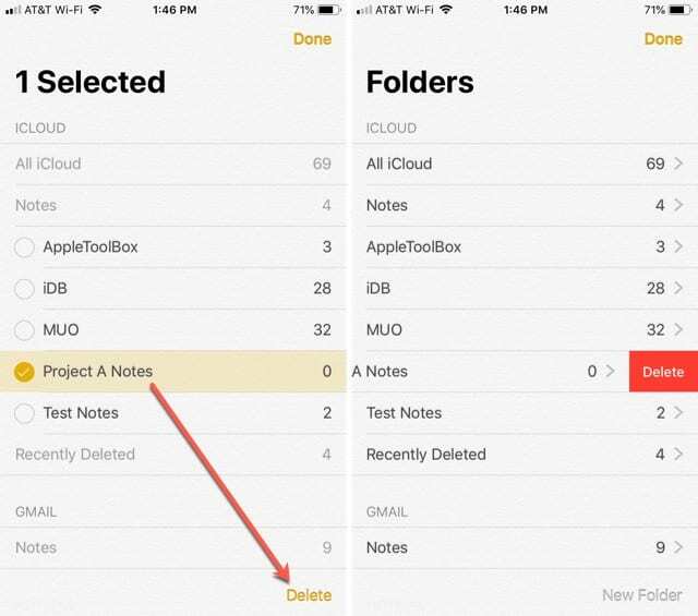 Törölje az iPhone jegyzetek mappáját