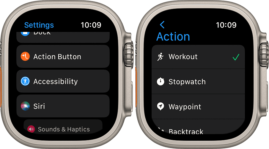 Apple Watch Ultra에서 동작 버튼을 사용하는 방법 - 설정