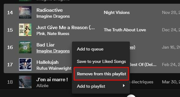 Rimuovi più brani dalla playlist di Spotify