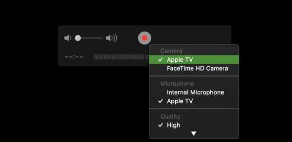 QuickTime Player selectează Apple TV