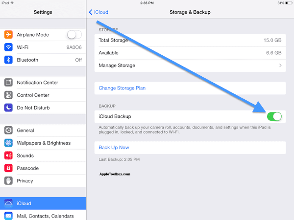 Kapcsolja be az iCloud biztonsági mentést iOS