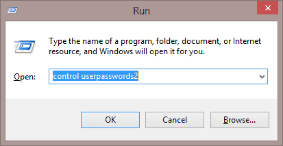 Windows 8 control userpasswords2 in der Run-Box