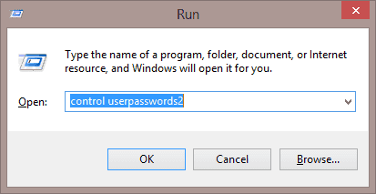 Windows 8 contrôle userpasswords2 dans la zone Exécuter