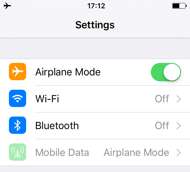 เปิดใช้งานโหมดเครื่องบิน iphone