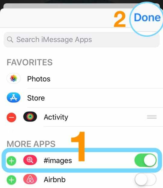 pridėkite #images į programų juostą „Message App iOS“.