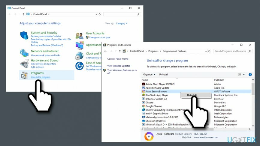 Deinstallieren Sie Avast Secure Browser über die Systemsteuerung