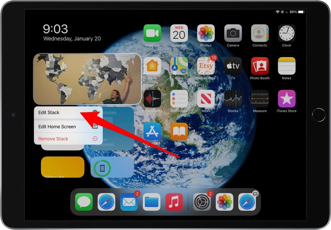 Dlouze stiskněte sadu widgetů iPadu, kterou chcete upravit