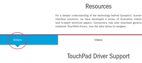 TouchPad-ის დრაივერის მხარდაჭერა