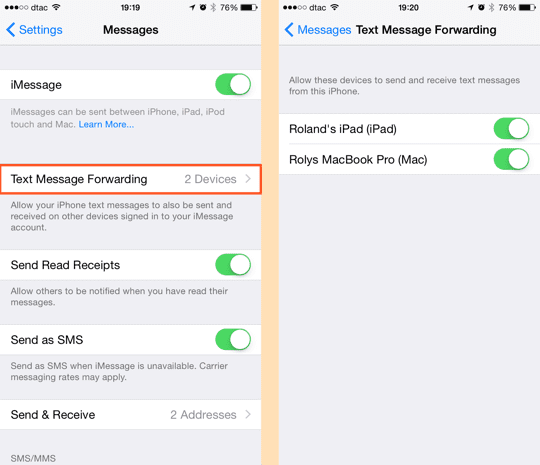 OS X Yosemite - SMS nastavenie pre iPhone