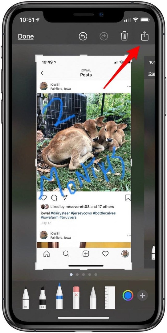 공유 아이콘을 탭하여 마크업 스크린샷을 공유하세요.