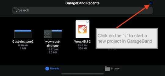 iPhone에서 새로운 GarageBand 프로젝트 생성하기