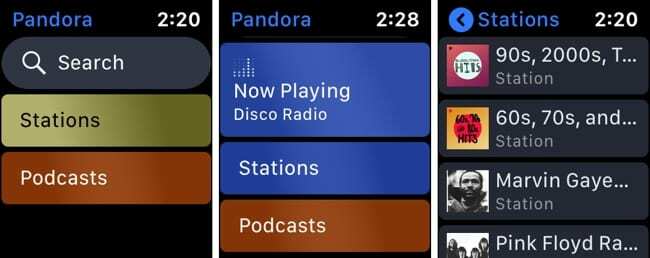 Hlavné stanice Pandora – Apple Watch