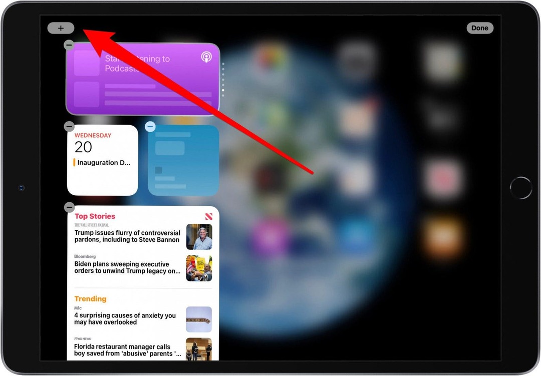 Торкніться сірого значка плюс, щоб додати віджет на iPad
