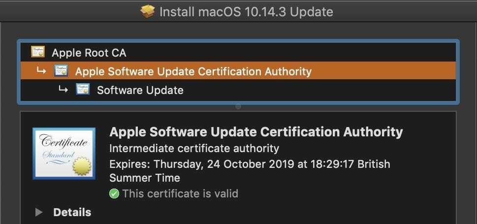 macOS इंस्टालर - प्रमाणपत्र