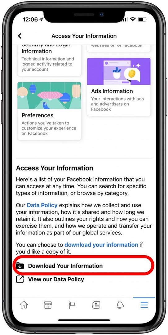 Превъртете надолу и докоснете Изтеглете вашата информация.