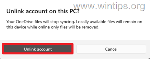 putuskan tautan akun onedrive