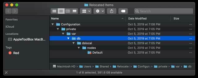 file sistem di folder item yang dipindahkan